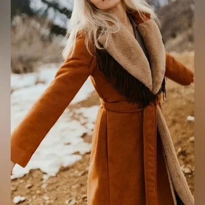 Anthropologie застежки маргаритки бахрома пальто женщин 2 X ретро пенни переулок страны меха - Изображение 1 из 4