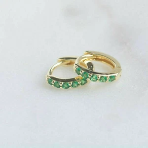 Tsavourite Gemstone Earring 14k Gold Hoop Earring Birthday Gift Duty Tariff Free - Picture 1 of 5