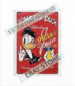 reproduction tin wall art 1950s Donald Duck Orange Juice metal tin sign - Picture 1 of 4