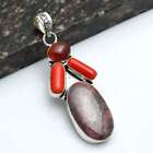 Rhodonite Coral Gemstone Ethnic Pendant Jewelry Gift For Her 3&quot; AP-53865