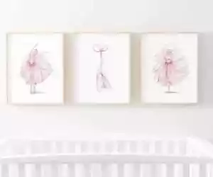 Pink Ballerina Nursery Wall Art Baby Girl Room Décor Poster Pictures Posters - Picture 1 of 17