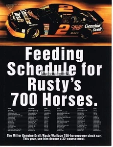 1993 Miller Genuine Draft Nascar #2 Rusty Wallace Vintage Print Ad - Picture 1 of 1
