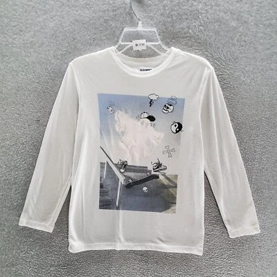 Camiseta Old Navy Niños XL Blanca Gráfica Fantasma Skateboarding Manga Larga Crew LEER Foto 1 de 4