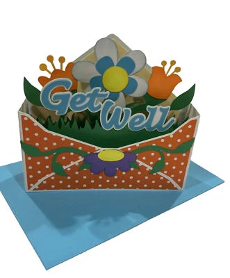 Get Well Floral Envelope Card 3D Handmade Paper Pierced  - Image 1 of 4