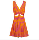 Farm Rio Womens Pineapple Love Dress Size 14UK L Pink Orange Short Cutout Deep V
