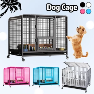 XXL Heavy Duty Pet Dog Cage Strong Metal Crate Kennel Playpen with Wheels &Tray - Picture 1 of 17