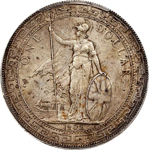 Great Britain Edward VII Trade Dollar 1902-C PCGS AU58 Gold Shield Calcutta Mint - Picture 1 of 6