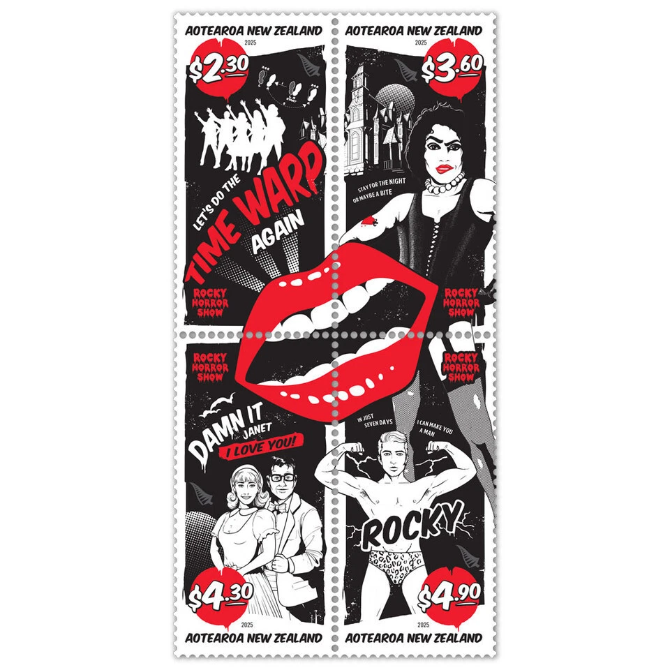 2025 Nueva Zelanda Richard O'Brien's Rocky Horror Show SE-INQUILINO CONJUNTO DE 4 ESTAMPILLAS Foto 1 de 1