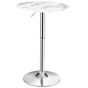 Costway Round Pub Table Swivel Adjustable Bar Table w/ Faux Marble Top White