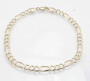 10" Diamond Cut Pave Figaro Ankle Bracelet Anklet Real 10K Yellow White Gold  - Picture 1 of 4