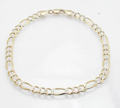 10" Diamond Cut Pave Figaro Ankle Bracelet Anklet Real 10K Yellow White Gold  - Image 1 of 4