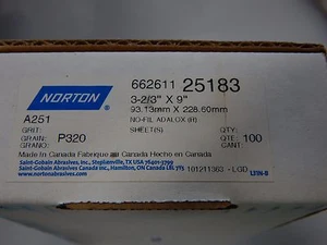 Norton Sandpaper P320 GRIT 3- 2/3 X 9" 662611 25183 100 Sheets - Picture 1 of 3