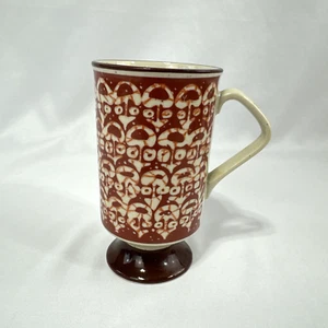 Stoneware Pedestal Footed Coffee Mug Red 5.25” Tea Cup MCM Retro 1970's Vintage - Picture 1 of 13