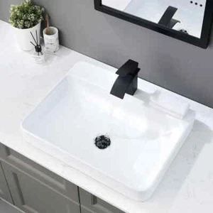BoomHoze 24"x19" Gefäß Waschbecken Rechteck Weiß Badezimmer Gefäß Waschbecken Porzellan C... - Bild 1 von 9