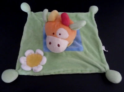50. Doudou plat MAXITA VACHE vert bleu orange fleur jaune blanc TBE - Photo 1/4