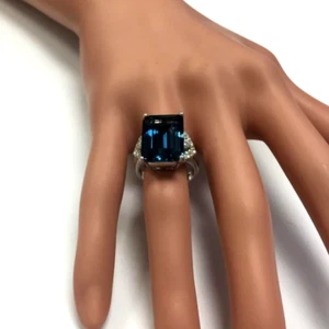 Anillo de compromiso 14,70 quilates topacio azul Londres corte esmeralda diamante real platino 950 - Imagen 1 de 15