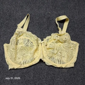Paramour Bra Womens 34 H Yellow Lace Underwired Peridot Unlined Full Coverage - Picture 1 of 5