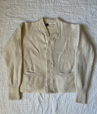 Cardigã vintage 1950 lã creme Varsity suéter Milwaukee produtos de malha - Imagem 1 de 4
