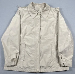 L.L.Bean Jacket Womens Medium Beige Removable Hood Mesh Lined Zip Snap Pockets - Picture 1 of 7