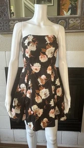 Forever 21 Strapless Tube Dress Floral Black/Cream Rose Print Small - Picture 1 of 14