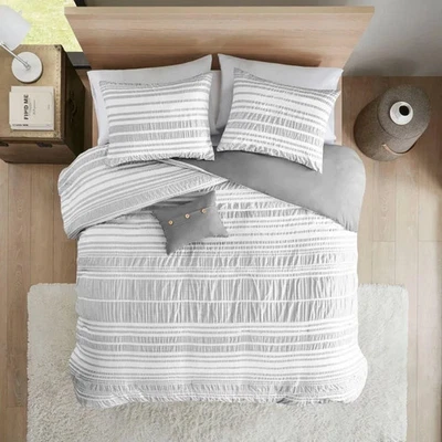 Size Twin/Twin Extra Long Intelligent Duvet Cover Set Ruched Texture Gray - Image 1 of 3