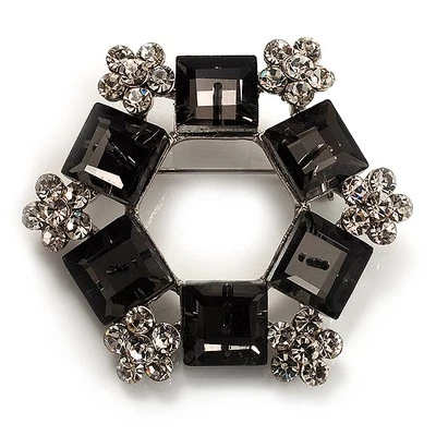 Broche corona floral de cristal (carbón carbonílico y transparente) Foto 1 de 4