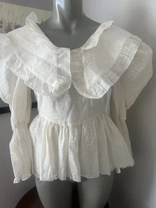 Ghospell Fairy Core Maiden Bauernbluse Off White XS Puffärmel. Roher Saum. - Bild 1 von 6