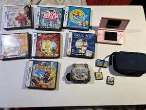 Nintendo DS Pink 9 games Guitar hero + grip Case Manuals everything seen  - Picture 1 of 5