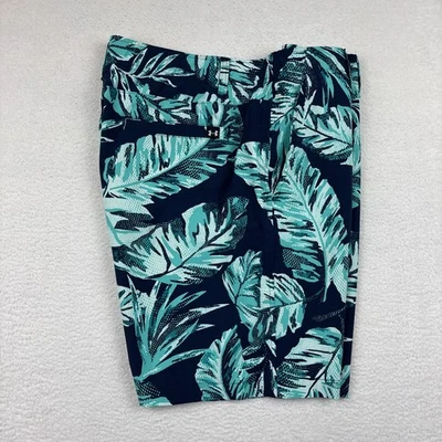 UNDER ARMOUR 'Drive' Mens Performance Golf Shorts Size 38 Blue Green Print 10" - Image 1 of 4