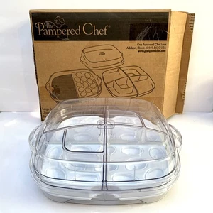 Pampered Chef Large Square Cool and Serve #2614 Egg Cooler & 5-Divider Trays - Picture 1 of 11