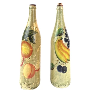 Set Of 2 Olive Oil & Vinegar Hand-Painted Decorative Glass Bottles Italian Style - Picture 1 of 8