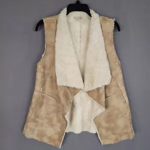 GB Women's Open Front Vest Faux Fur Lining Tan Size M - Picture 1 of 10
