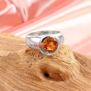Anillo De Mujer Con Citrino Natural Y Baño De Oro Blanco De 18k #633 - Imagen 1 de 11
