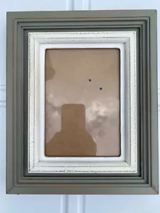 Picture Frame Inset in Frame Holds 5"x 7" Green & Cream in Middle Distressed - Picture 1 of 10