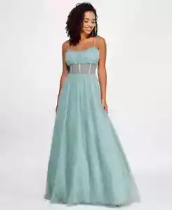 Say Yes to the Prom Rhinestone-Embellished Mesh-Waist Gown Juniors' 3/4 Seagreen - Picture 1 of 16