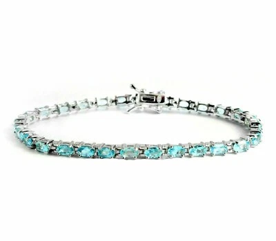 Pulsera Tenis Topacio Azul Suizo Natural 5X3MM Plata de Ley 925 Mujeres Joyería Foto 1 de 4