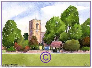ALDRIDGE CHURCH WALSALL WEST MIDS WATERCOLOUR ARTISTS PRINT ART CARD 8"x 6" - Picture 1 of 1