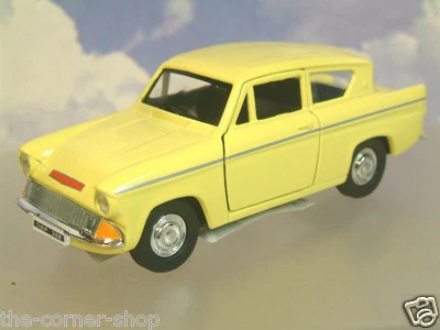 GREAT SAICO 1/32 DIECAST FORD ANGLIA 105E IN YELLOW WITH PULL BACK MOTOR 5" LONG - Image 1 of 2