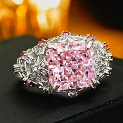 5ct Pink Diamond Square Ice Cut Ring, 18K Gold Vermeil - Image 1 of 4