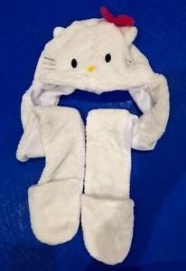 Girl's White Kitty Hat Scarf Mitten Combo - Picture 1 of 4