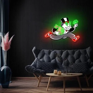 Monopoly Dólar Moneda Obra de Arte Personalizada Neón Impresión UV Arte Regalo Decoración - Imagen 1 de 10