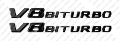 2x Gloss Black Side Emblem Badge Logo Letters for Mercedes-Benz V8 Biturbo AMG - Image 1 of 4
