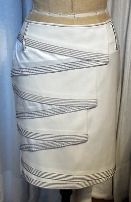 Miss BOLINI Womens White Accent Blk Straight Knee Length Skirt Sz 12 Pre-owned  - Image 1 of 4