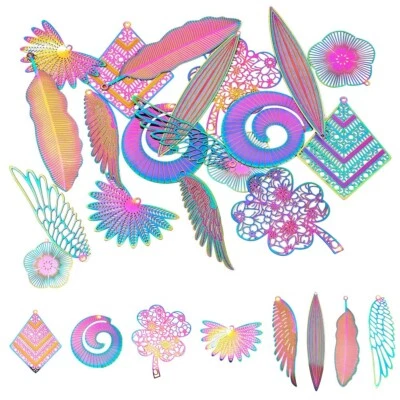 18x Colgantes de filigrana de acero inoxidable arco iris adornos grabados 22,5 ~ 72,5 mm Foto 1 de 4