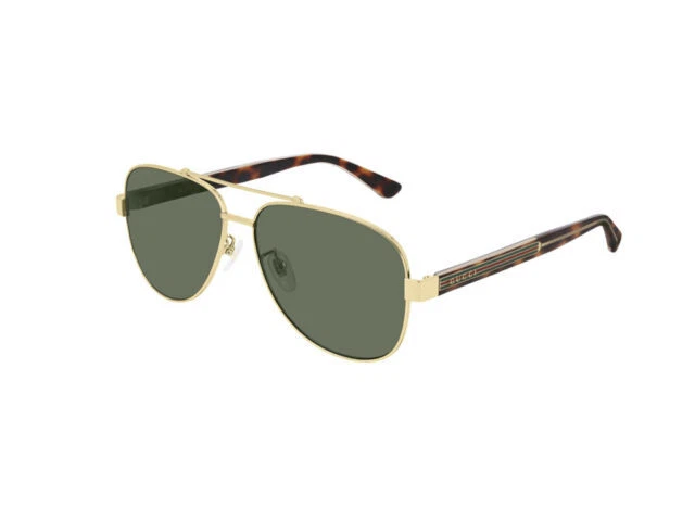 Gucci GG0528S 63/14/150mm Aviator Sunglasses with Gold/Havana Frame and Green Non-Polarized Lenses