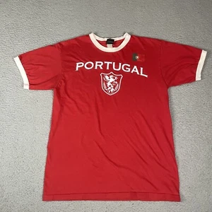 Vintage Portugal T Shirt Adult Medium Red Soccer Ringed White Unitas Futbol Vtg* - Picture 1 of 12