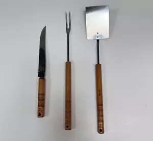 3 Stück Vintage Androck Edelstahl Holz BBQ Grill Werkzeuge MCM Made in USA - Bild 1 von 7