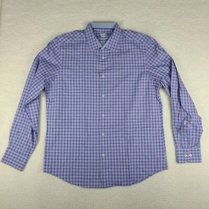 Bugatchi Uomo Shirt Mens 17.5 36/37 Blue Purple Check Dress Button Up - Picture 1 of 11