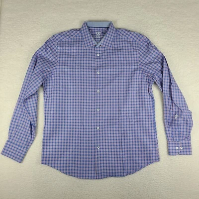 Bugatchi Uomo Shirt Mens 17.5 36/37 Blue Purple Check Dress Button Up - Image 1 of 4