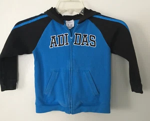 ADIDAS Blue Black Hood Logo Athletic Sweatshirt Jacket Sz 4 4T Full Zip Hoodie - Picture 1 of 6